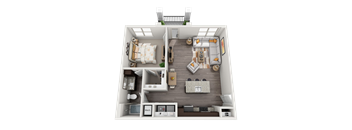 One bedroom One Bath 3D Floor Plan